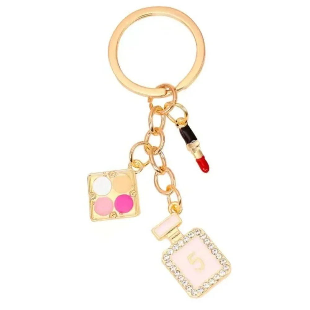 Rhinestone Fashion Lipstick, Perfume Bottle, Makeup Pallet Bag Charm/Key Chain